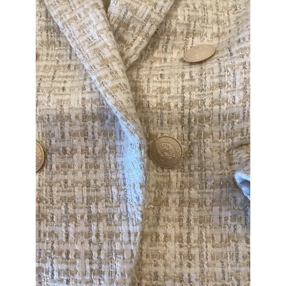 L'AGENCE Brooke Double Brested Crop boucle Blazer in ivory ecru tweed style 0 - Picture 4 of 13